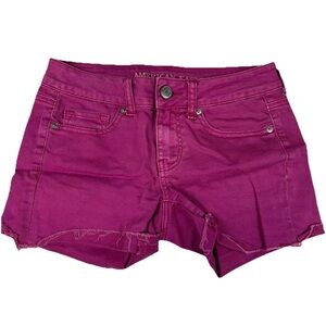 Y2K American Eagle Women’s Size 4 Shortie Shorts Pink Jean Stretch #3789